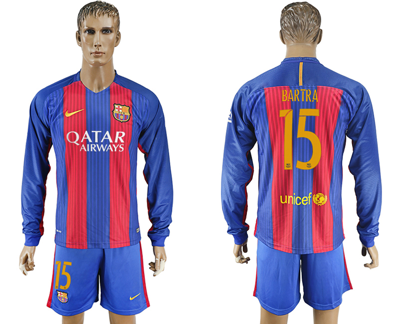 2016-17 Barcelona 15 BARTRA Home Long Sleeve Soccer Jersey