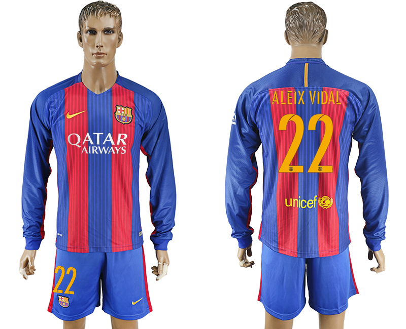 2016-17 Barcelona 22 ALEIX VIDAL Home Long Sleeve Soccer Jersey