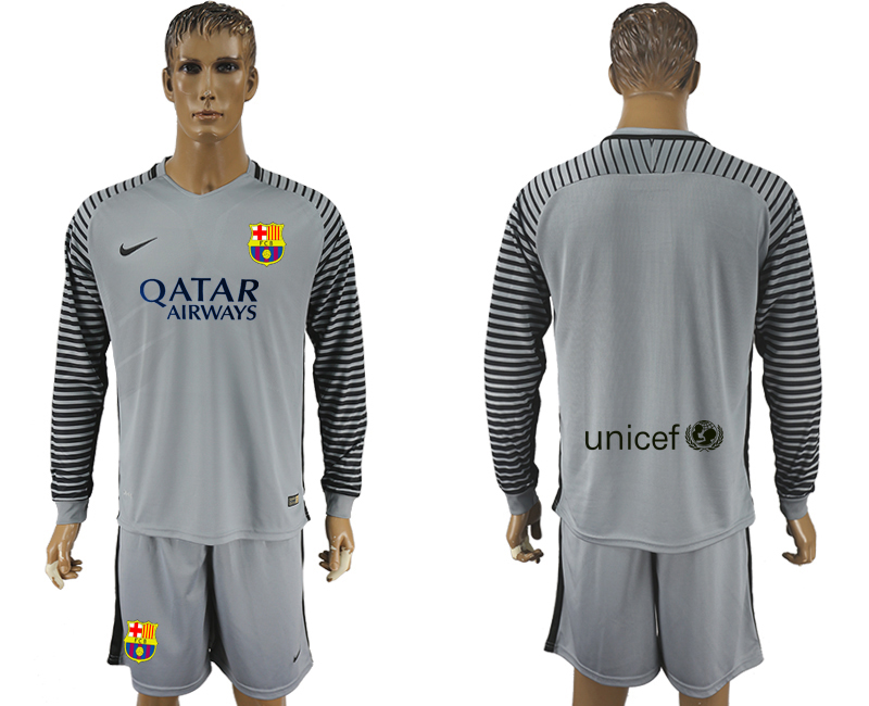2016-17 Barcelona Grey Goalkeeper Long Sleeve Soccer Jersey
