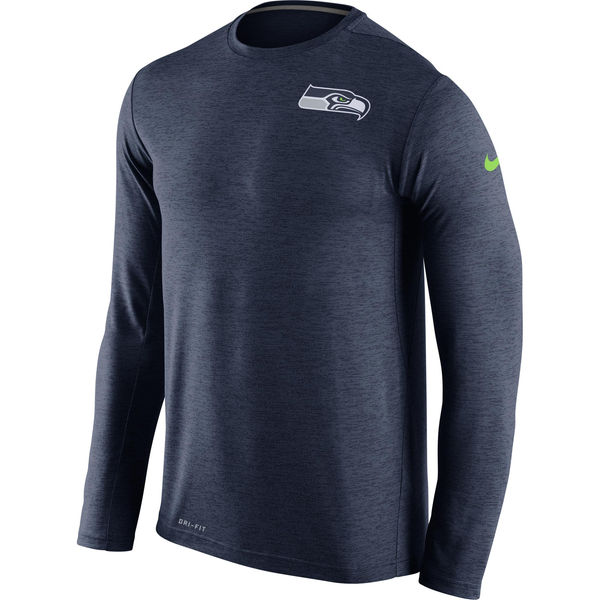 Nike Seattle Seahawks Navy Dri-Fit Touch Long Sleeve Performance Men's T-Shirt - Click Image to Close