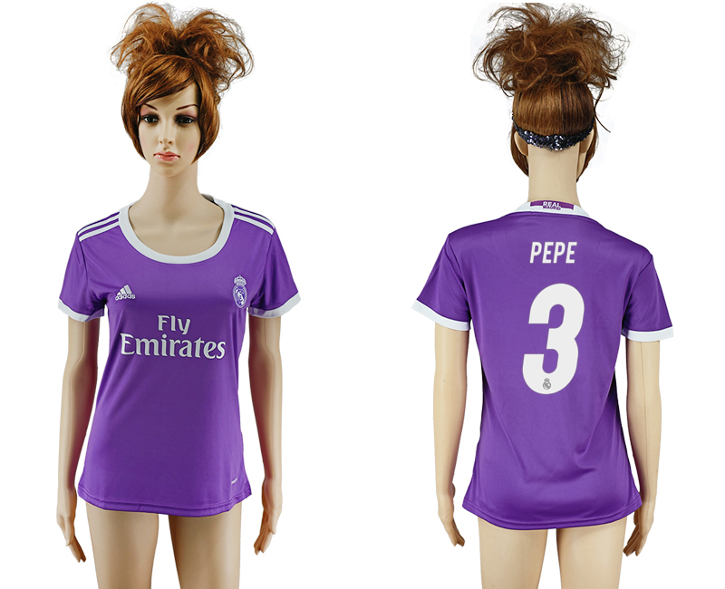 2016-17 Real Madrid 3 PEPE Away Women Soccer Jersey