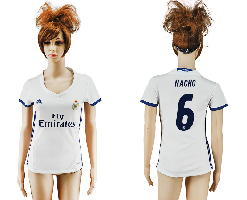 2016-17 Real Madrid 6 NACHO Home Women Soccer Jersey