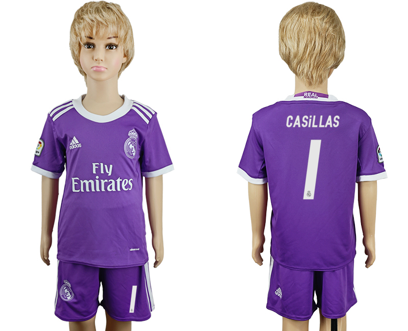 2016-17 Real Madrid 1 CASILLAS Away Youth Soccer Jersey