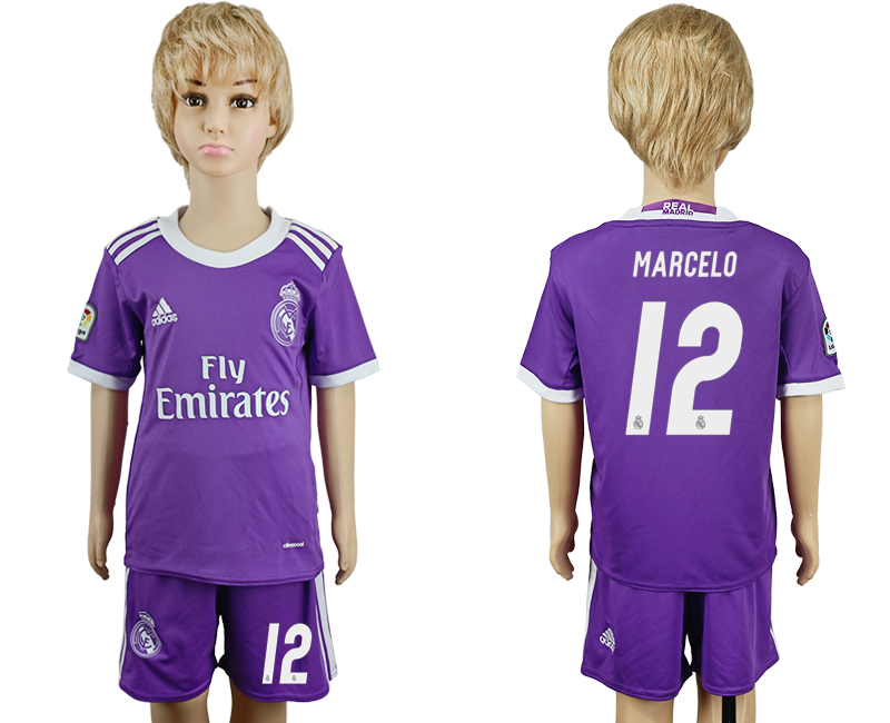 2016-17 Real Madrid 12 MARCELO Away Youth Soccer Jersey