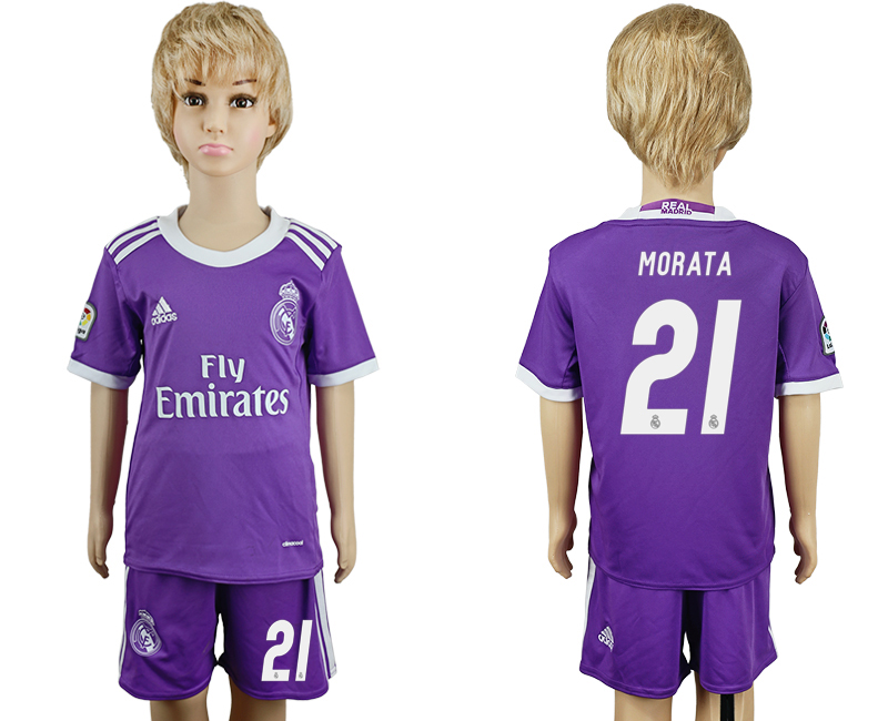 2016-17 Real Madrid 21 MORATA Away Youth Soccer Jersey
