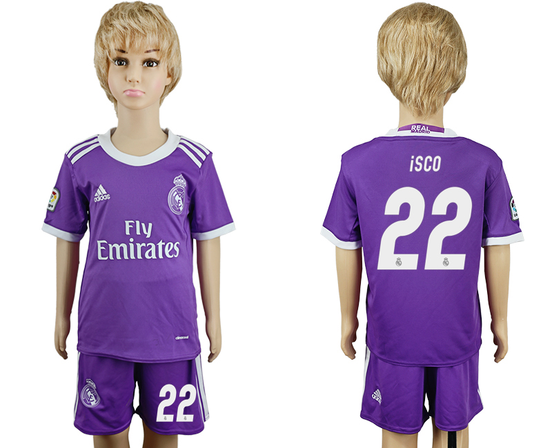 2016-17 Real Madrid 22 ISCO Away Youth Soccer Jersey