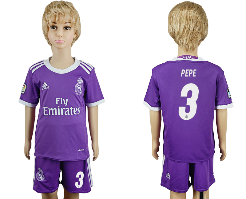 2016-17 Real Madrid 3 PEPE Away Youth Soccer Jersey