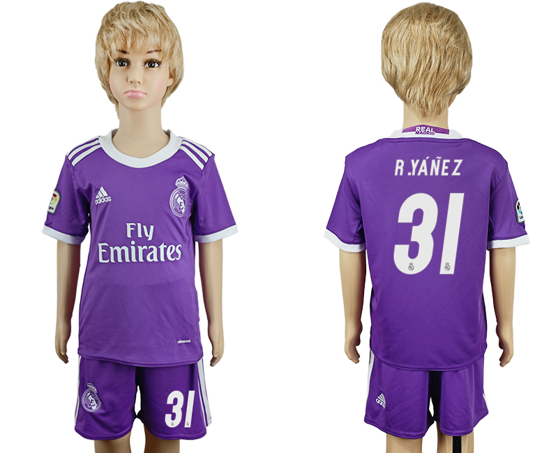 2016-17 Real Madrid 31 R.YANEZ Away Youth Soccer Jersey