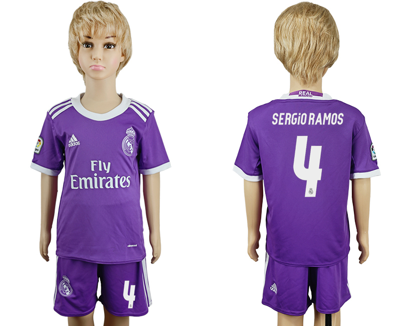 2016-17 Real Madrid 4 SERGIO RAMOS Away Youth Soccer Jersey