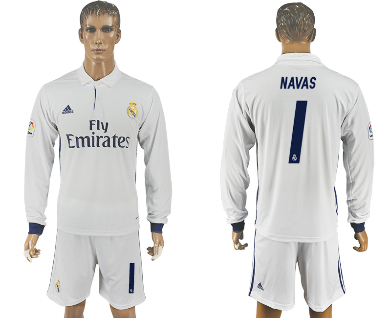 2016-17 Real Madrid 1 NAVAS Home Long Sleeve Soccer Jersey