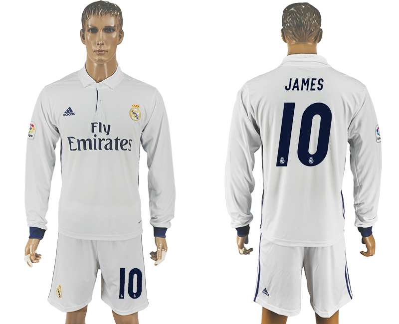 2016-17 Real Madrid 10 JAMES Home Long Sleeve Soccer Jersey