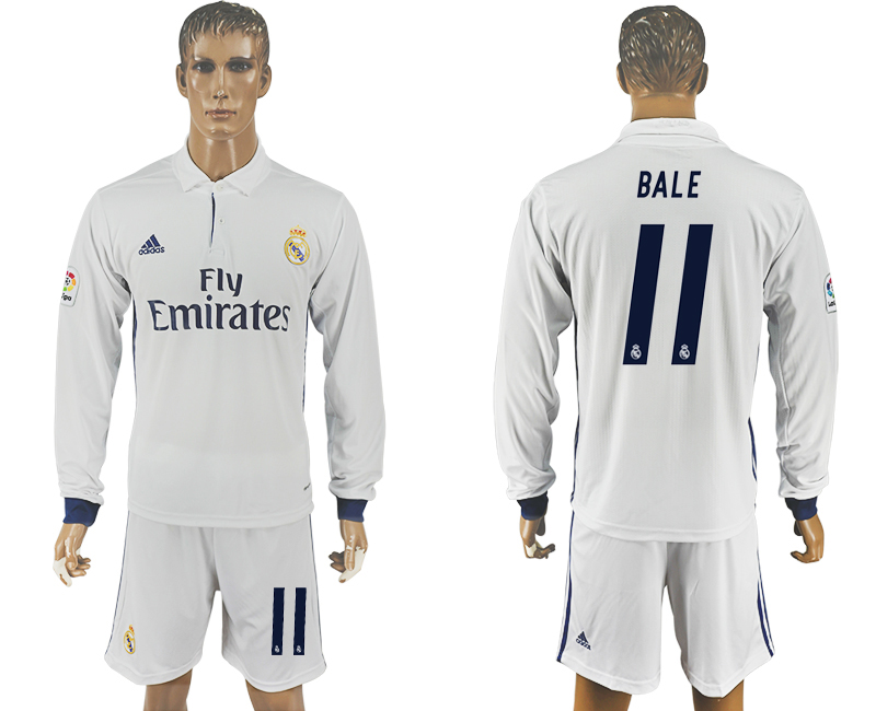 2016-17 Real Madrid 11 BALE Home Long Sleeve Soccer Jersey
