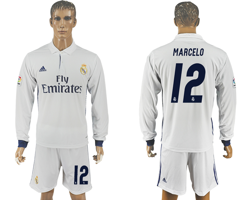 2016-17 Real Madrid 12 MARCELO Home Long Sleeve Soccer Jersey