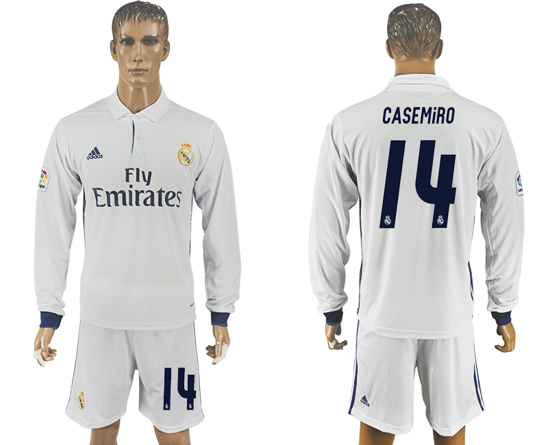 2016-17 Real Madrid 14 CASEMIRO Home Long Sleeve Soccer Jersey