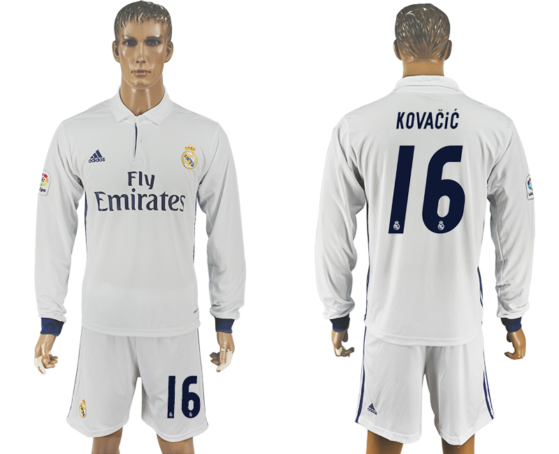2016-17 Real Madrid 16 KOVACIC Home Long Sleeve Soccer Jersey