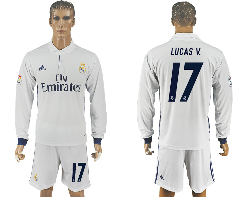 2016-17 Real Madrid 17 LUCAS V. Home Long Sleeve Soccer Jersey