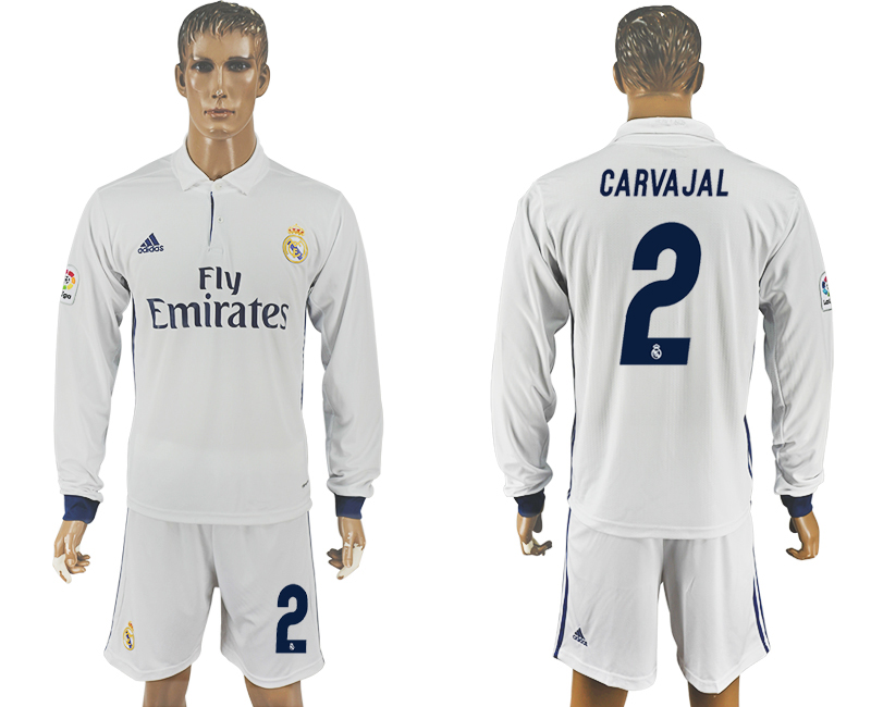 2016-17 Real Madrid 2 CARVAJAL Home Long Sleeve Soccer Jersey