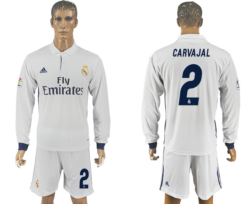 2016-17 Real Madrid 2 CARVAJAL Home Long Sleeve Soccer Jersey 2016-17 Real Madrid 2 CARVAJAL Home Long Sleeve Soccer Jersey