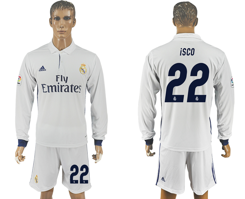 2016-17 Real Madrid 22 ISCO Home Long Sleeve Soccer Jersey