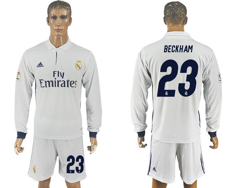 2016-17 Real Madrid 23 BECKHAM Home Long Sleeve Soccer Jersey