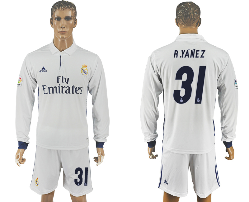 2016-17 Real Madrid 31 R.YANEZ Home Long Sleeve Soccer Jersey