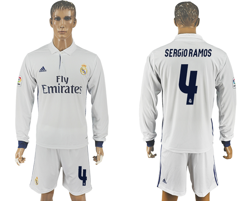 2016-17 Real Madrid 4 SERGIO RAMOS Home Long Sleeve Soccer Jersey