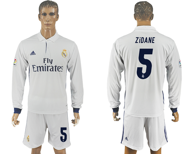 2016-17 Real Madrid 5 ZIDANE Home Long Sleeve Soccer Jersey