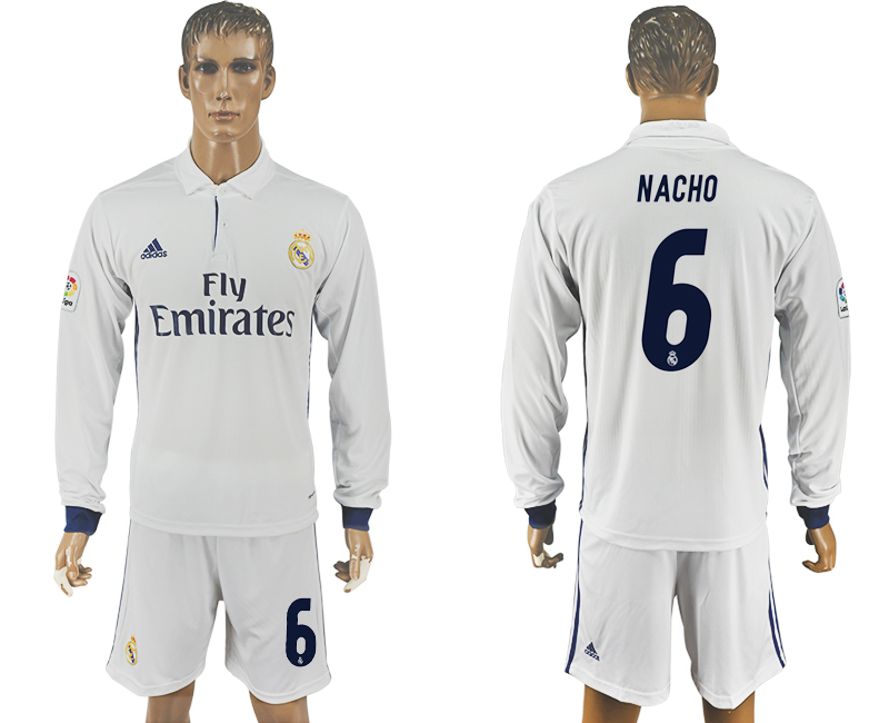 2016-17 Real Madrid 6 NACHO Home Long Sleeve Soccer Jersey