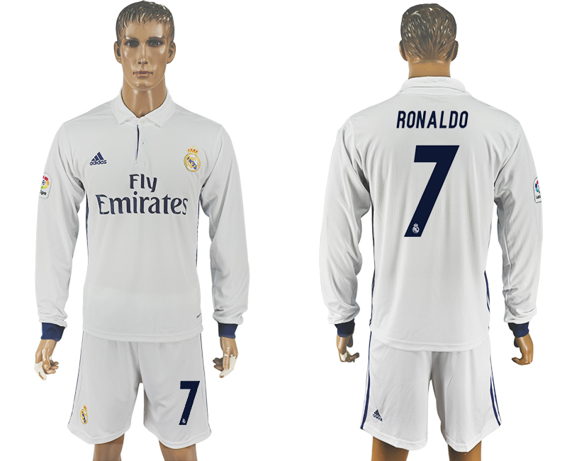 2016-17 Real Madrid 7 RONALDO Home Long Sleeve Soccer Jersey