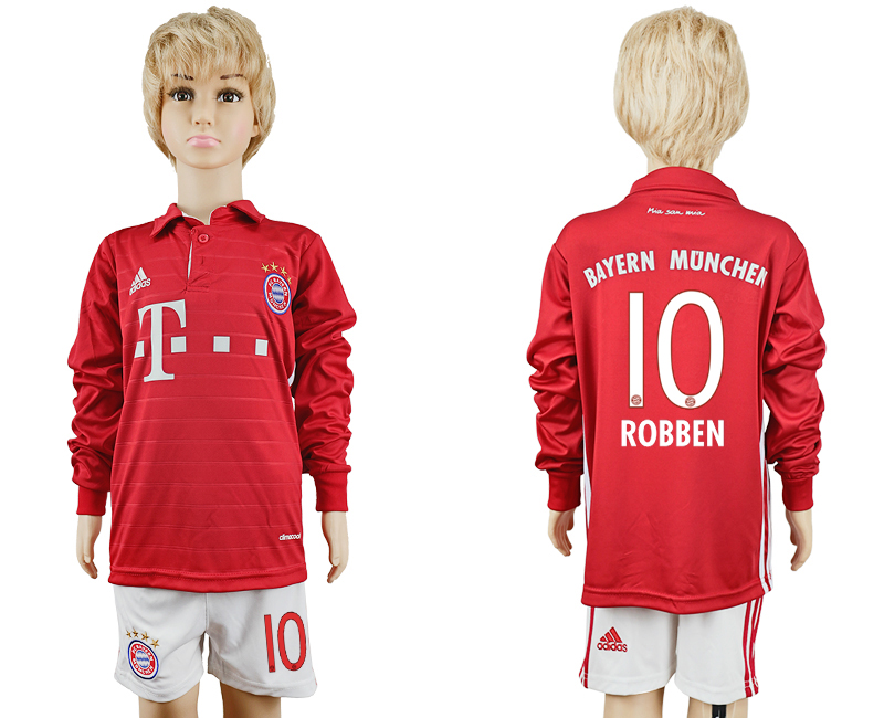 2016-17 Bayern Munich 10 ROBBEN Youth Long Sleeve Soccer Jersey