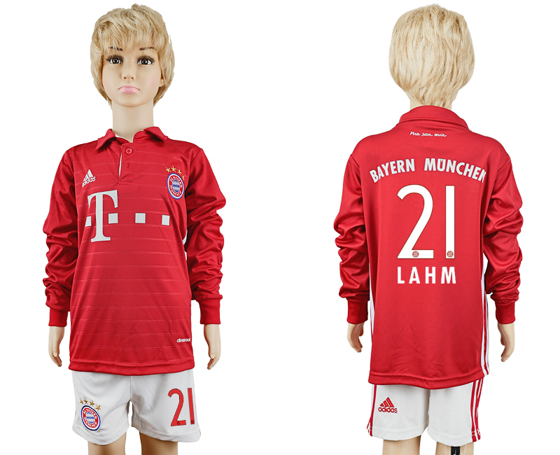 2016-17 Bayern Munich 21 LAHM Youth Long Sleeve Soccer Jersey 2016-17 Bayern Munich 21 LAHM Youth Long Sleeve Soccer Jersey