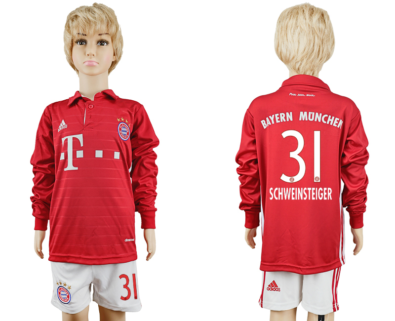 2016-17 Bayern Munich 31 SCHWEINSTEIGER Youth Long Sleeve Soccer Jersey