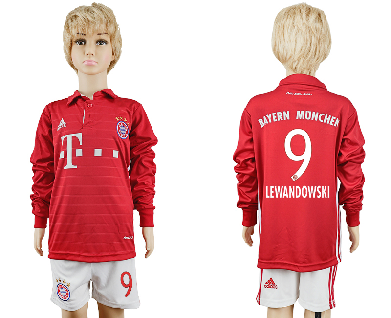 2016-17 Bayern Munich 9 LEWANDOWSKI Youth Long Sleeve Soccer Jersey