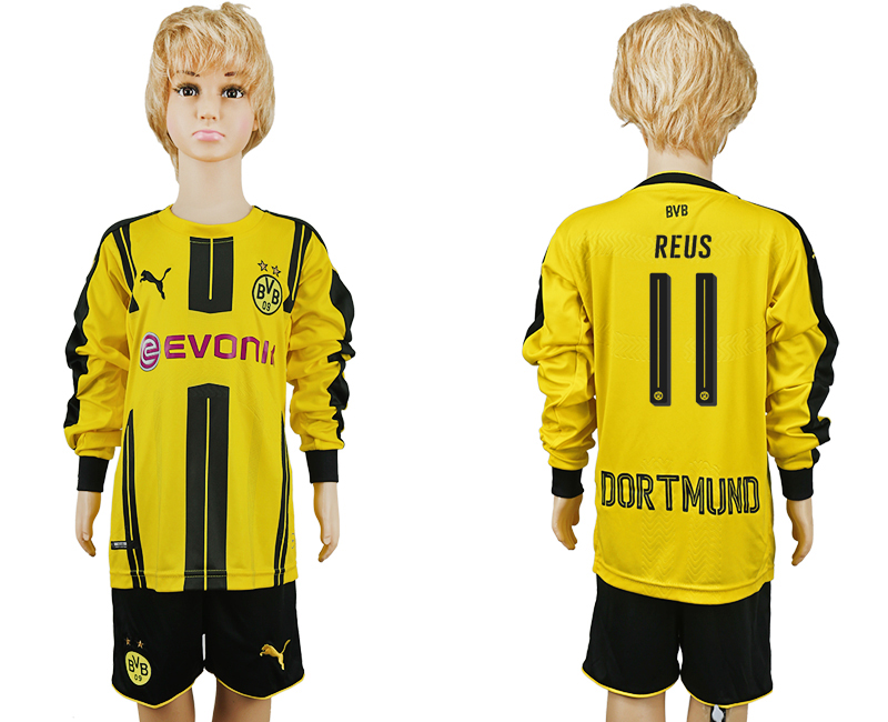 2016-17 Dortmund 11 REUS Home Youth Long Sleeve Soccer Jersey