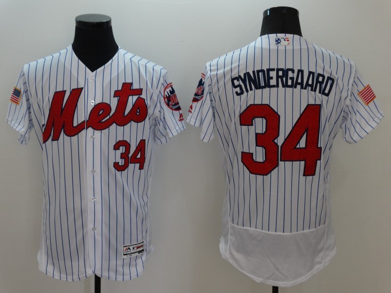 Mets 34 Noah Syndergaard White Fashion Stars & Stripes Flexbase Jersey