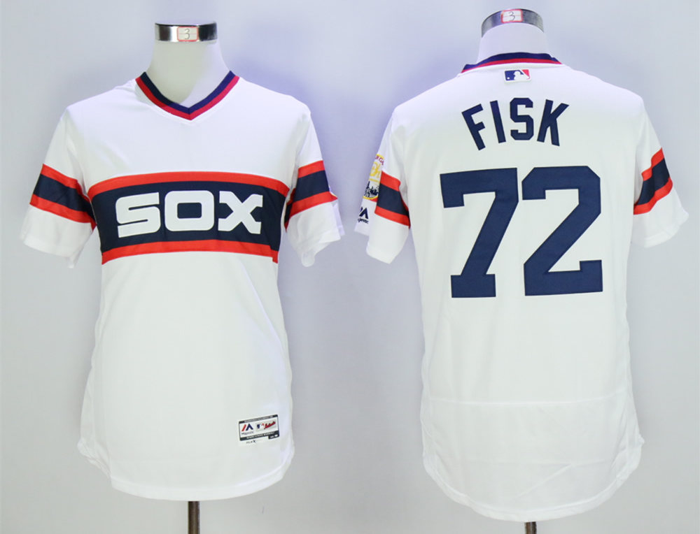 White Sox 72 Carlton Fisk White Cooperstown Collection Flexbase Jersey