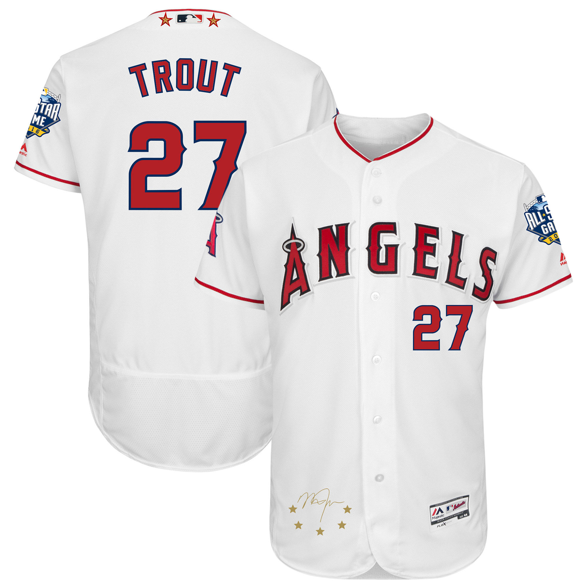 Angels 27 Mike Trout White 2016 All-Star Game Signature Flexbase Jersey - Click Image to Close