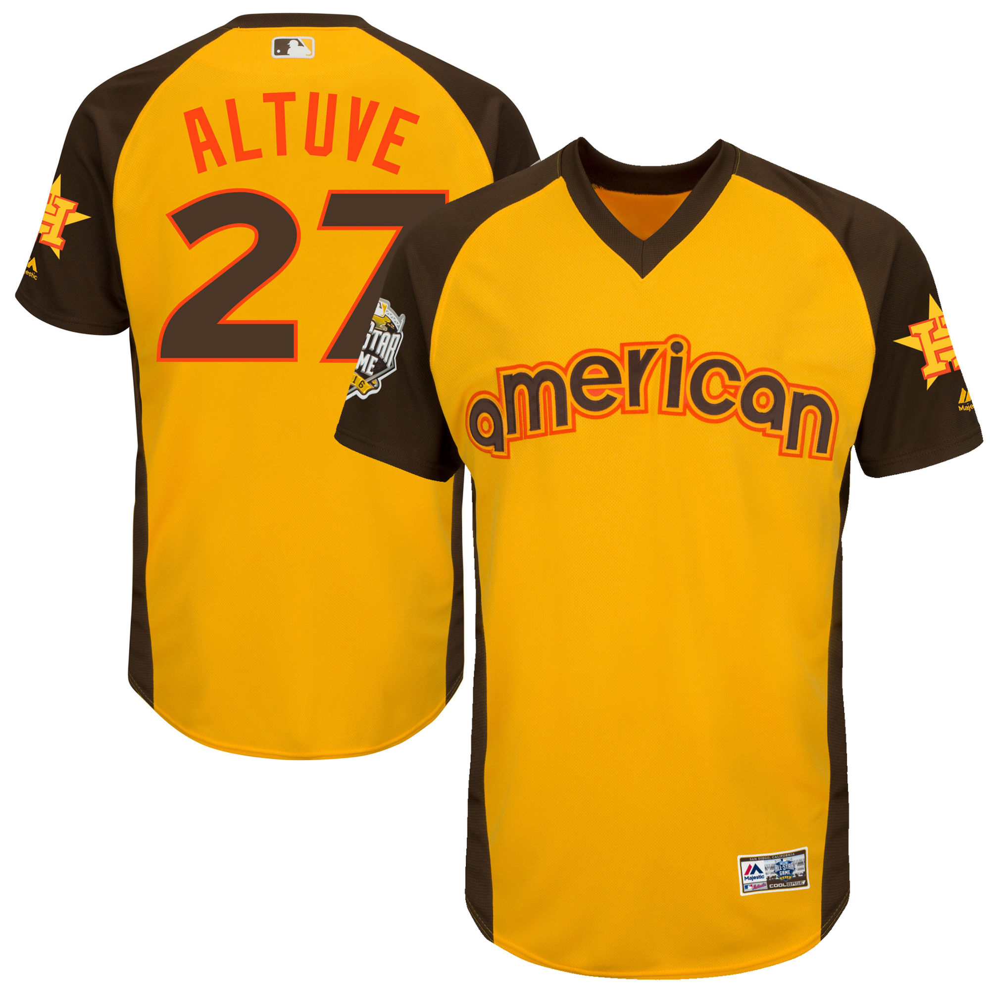 Astros 27 Jose Altuve Yellow 2016 All-Star Game Cool Base Batting Practice Player Jersey
