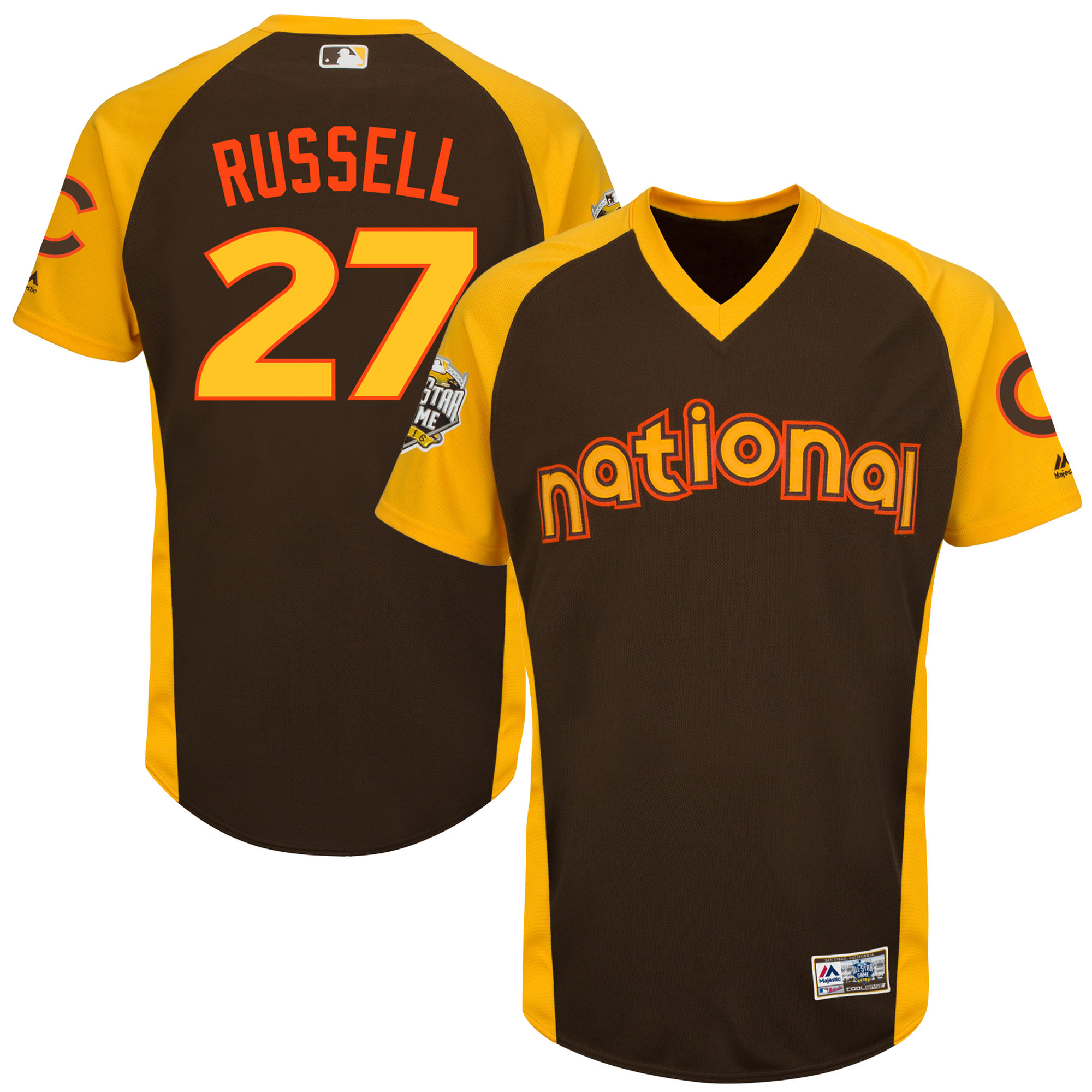 Cubs 27 Addison Russell Brown 2016 All-Star Game Cool Base Batting Practice Player Jersey