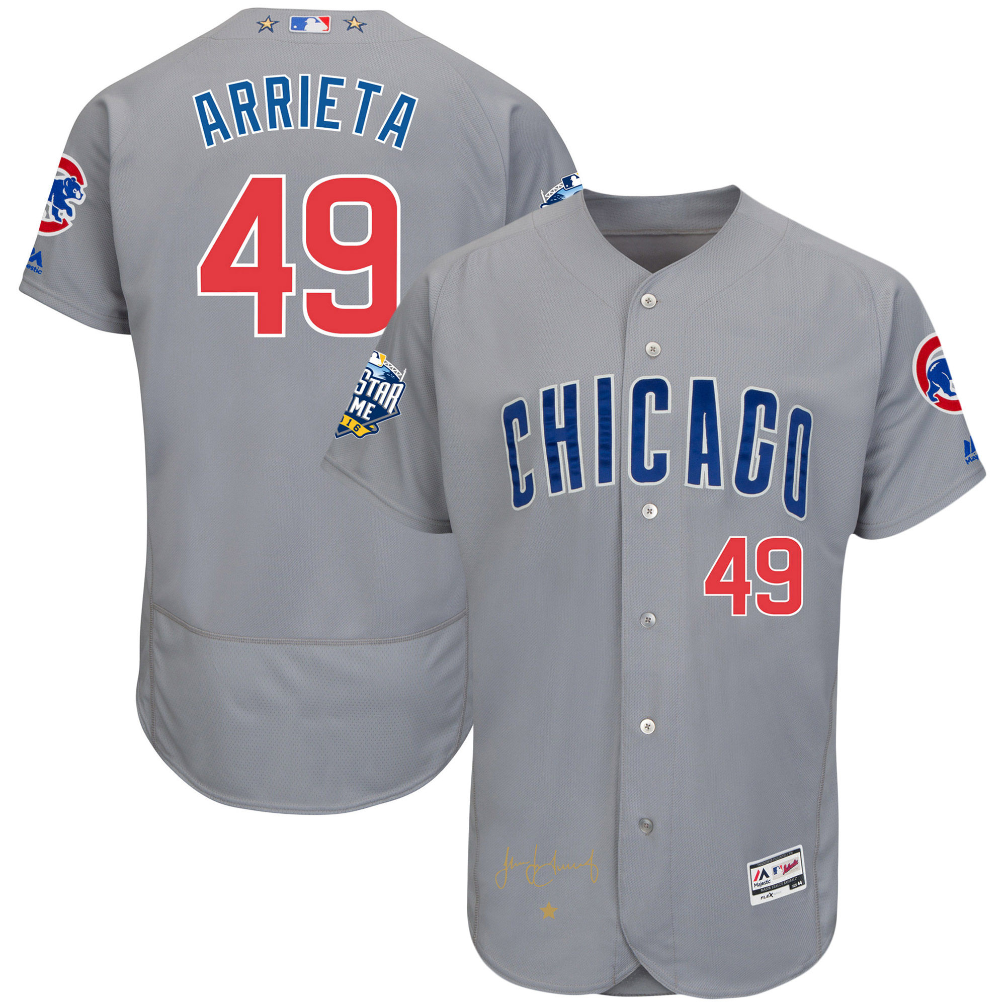 Cubs 49 Jake Arrieta Grey 2016 All-Star Game Signature Flexbase Jersey