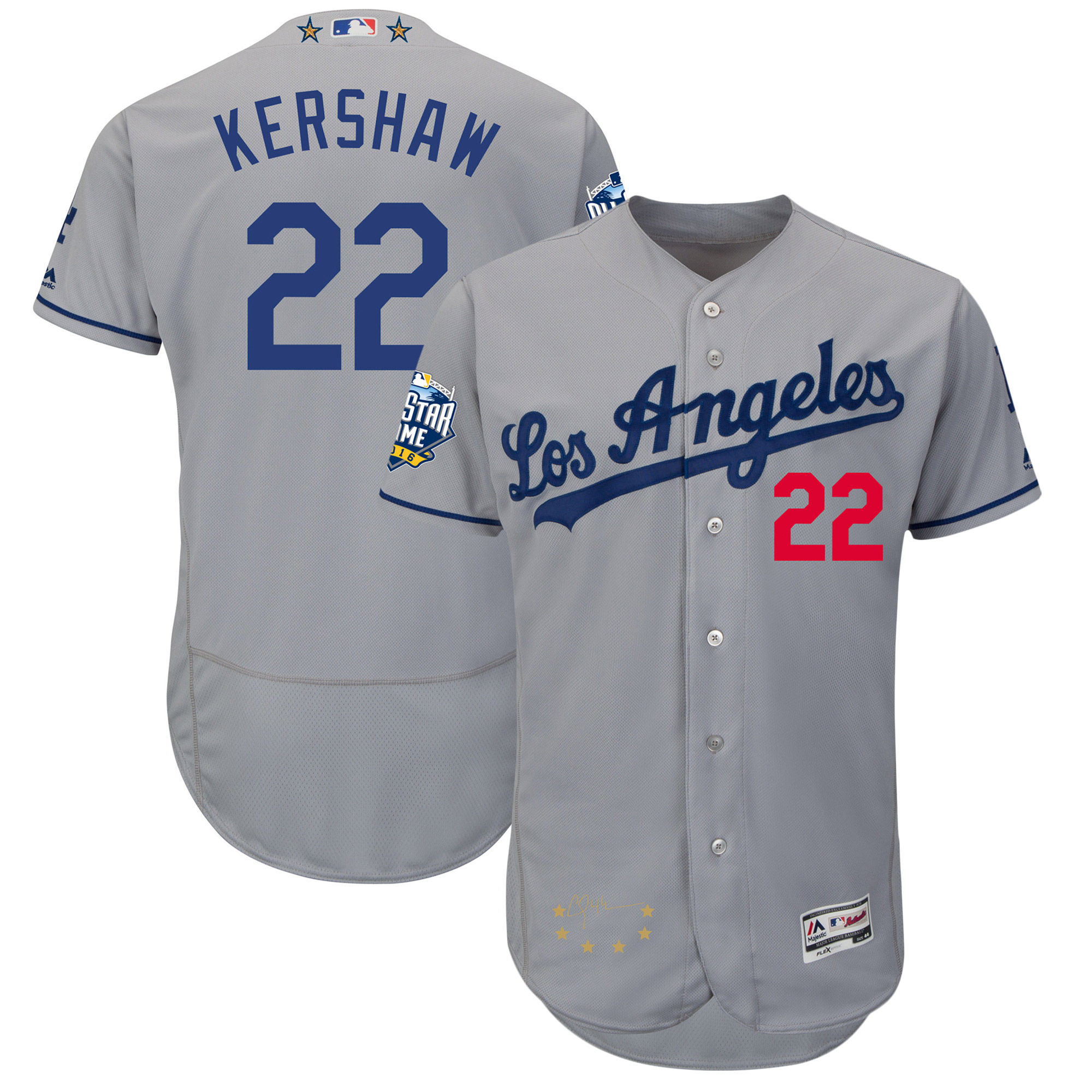 Dodgers 22 Clayton Kershaw Majestic Grey 2016 All-Star Game Signature Flexbase Jersey