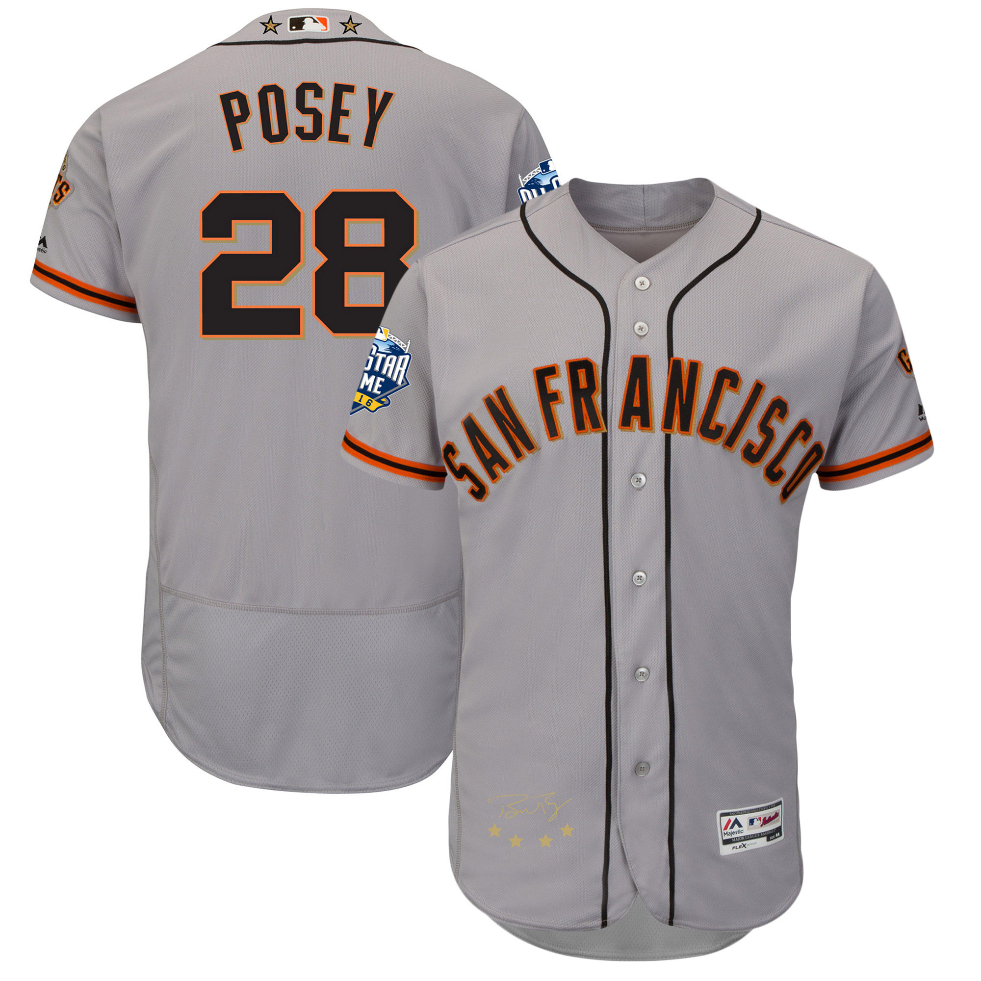 Giants 28 Buster Posey Grey 2016 All-Star Game Signature Flexbase Jersey - Click Image to Close