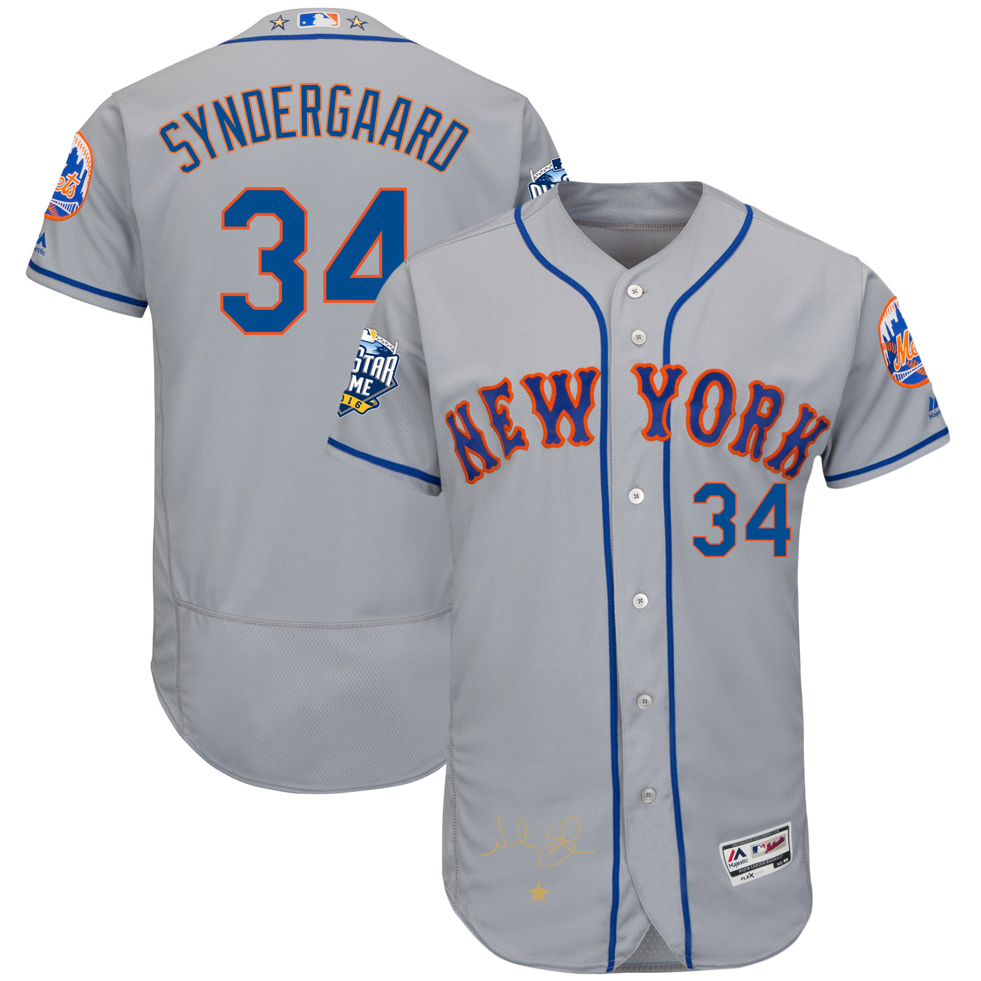 Mets 34 Noah Syndergaard Grey 2016 All-Star Game Signature Flexbase Jersey