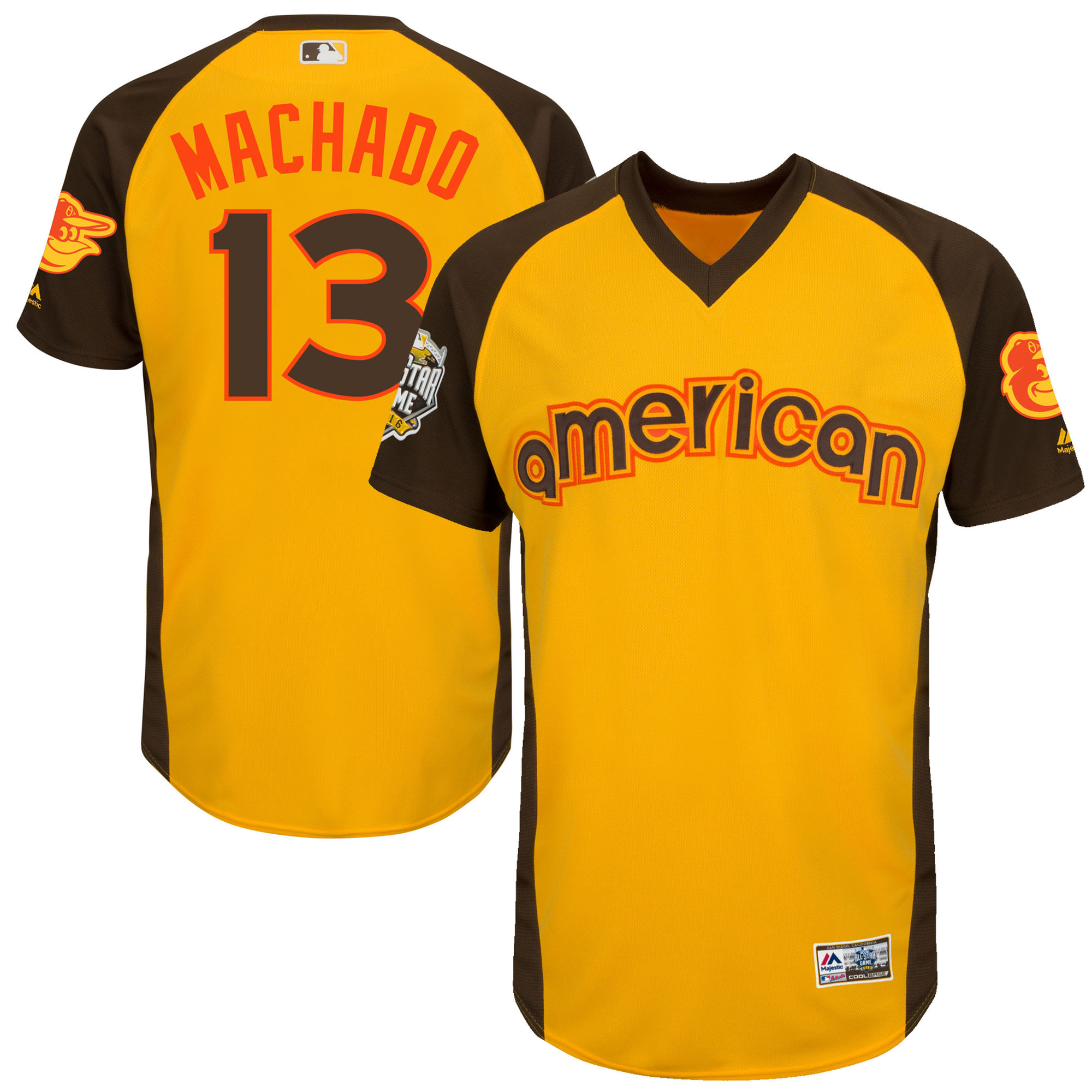 Orioles 13 Manny Machado Yellow 2016 All-Star Game Cool Base Batting Practice Player Jersey