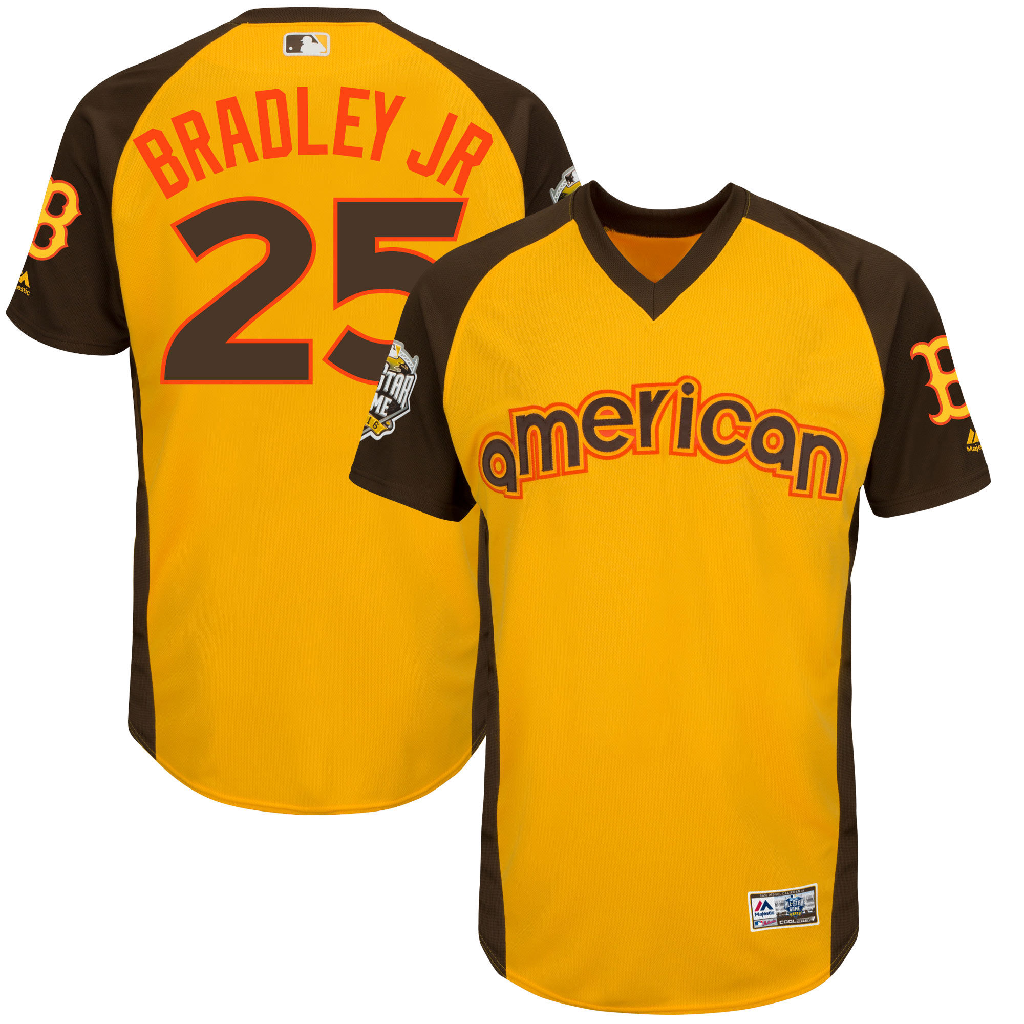 Red Sox 25 Jackie Bradley Jr. Yellow 2016 All-Star Game Cool Base Batting Practice Player Jersey