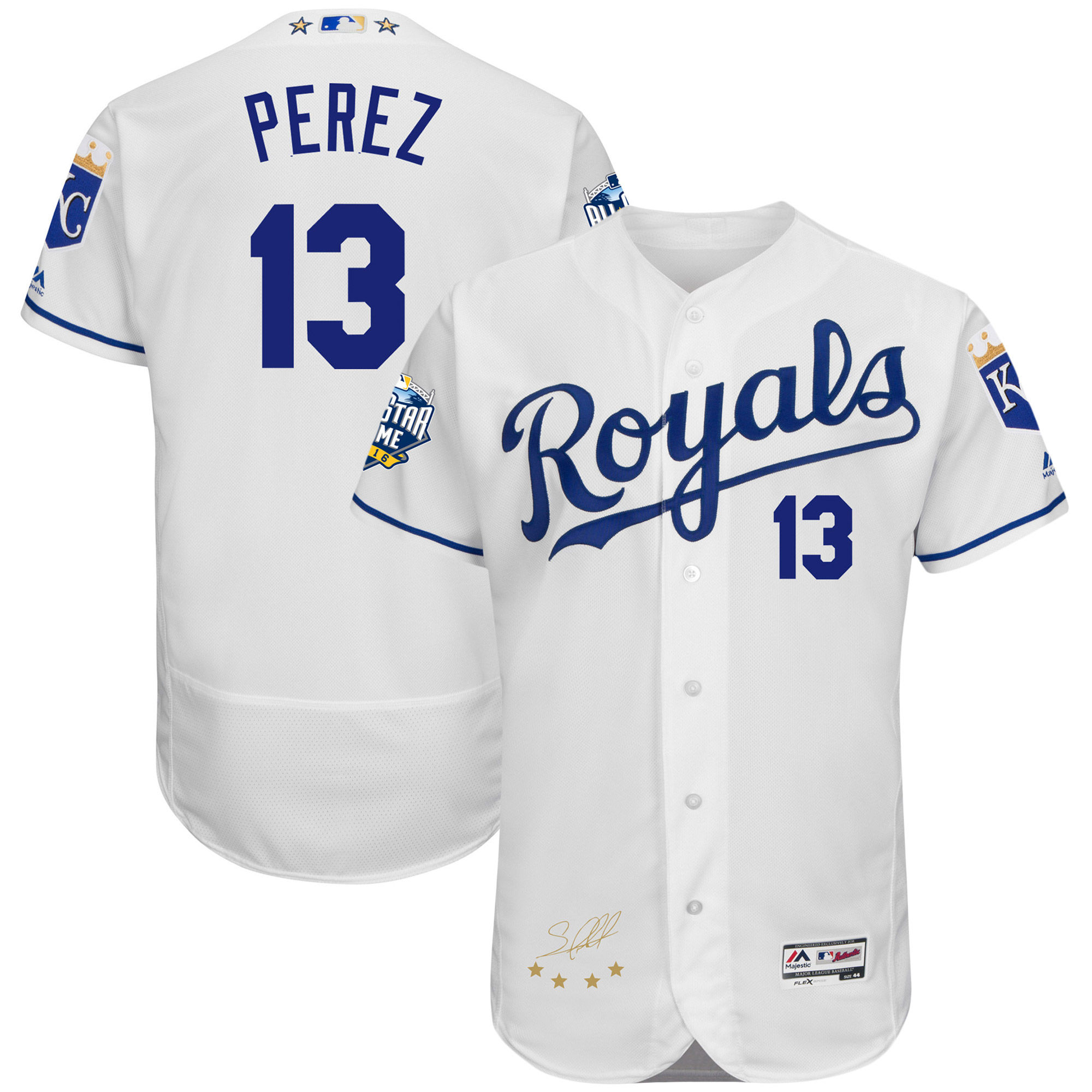 Royals 13 Salvador Perez White 2016 All-Star Game Signature Flexbase Jersey - Click Image to Close