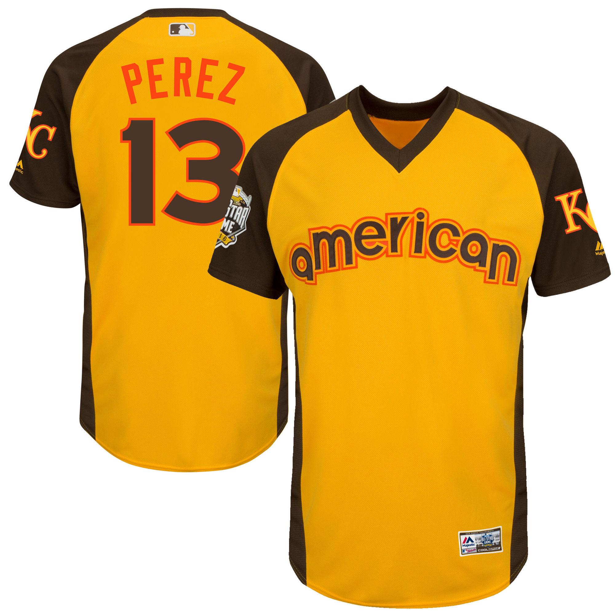 Royals 13 Salvador Perez Yellow 2016 All-Star Game Cool Base Batting Practice Player Jersey