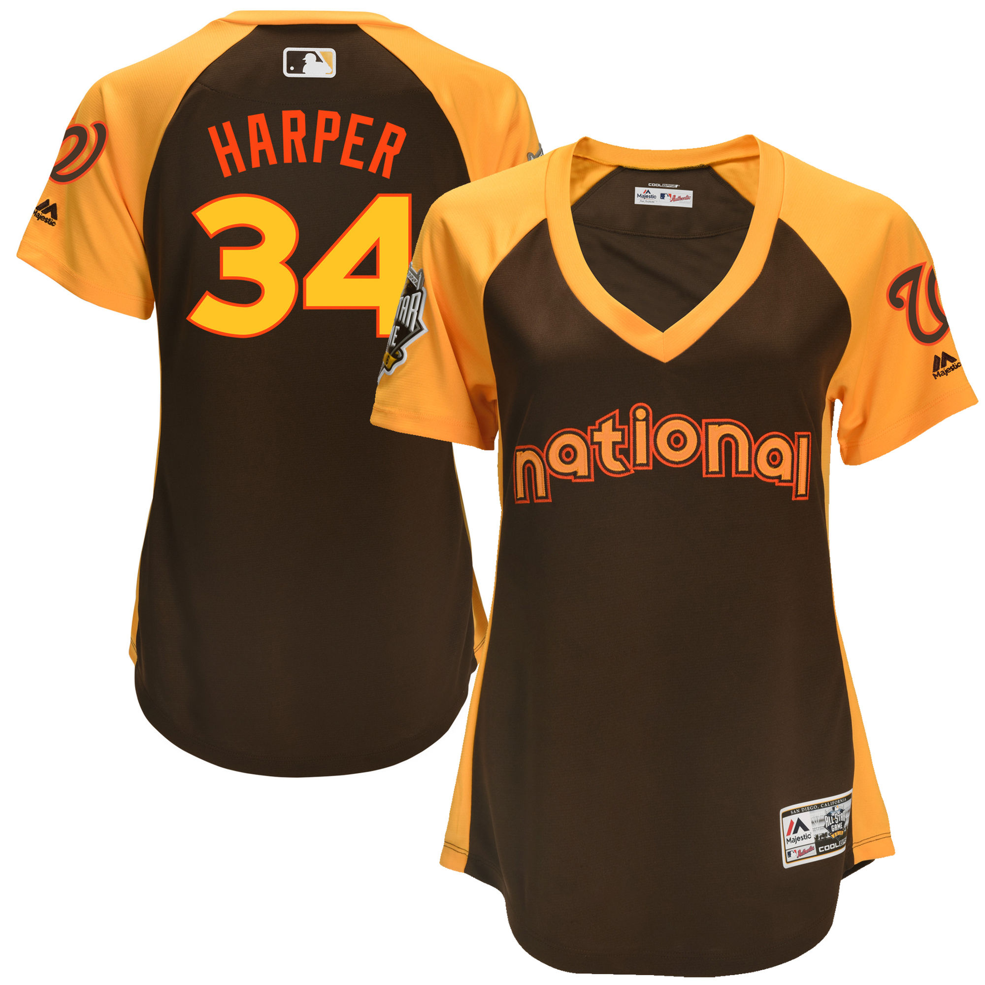 Nationals 34 Bryce Harper Brown Women 2016 All-Star Game Cool Base Batting Practice Player Jersey - Click Image to Close