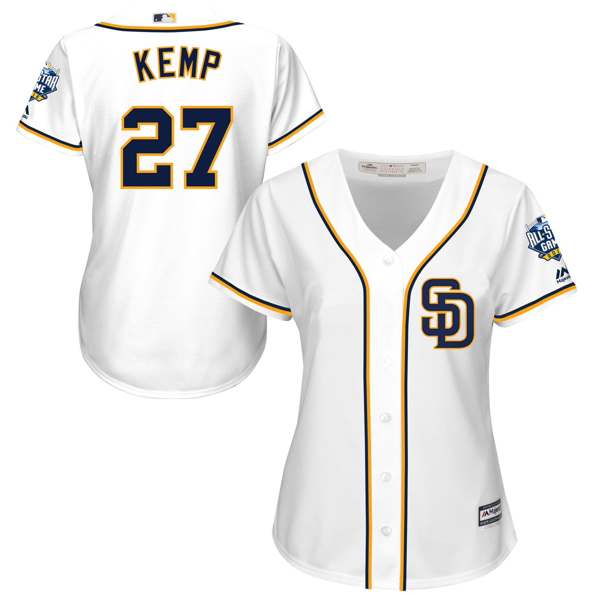Padres 27 Matt Kemp White 2016 All-Star Game Women New Cool Base Jersey - Click Image to Close