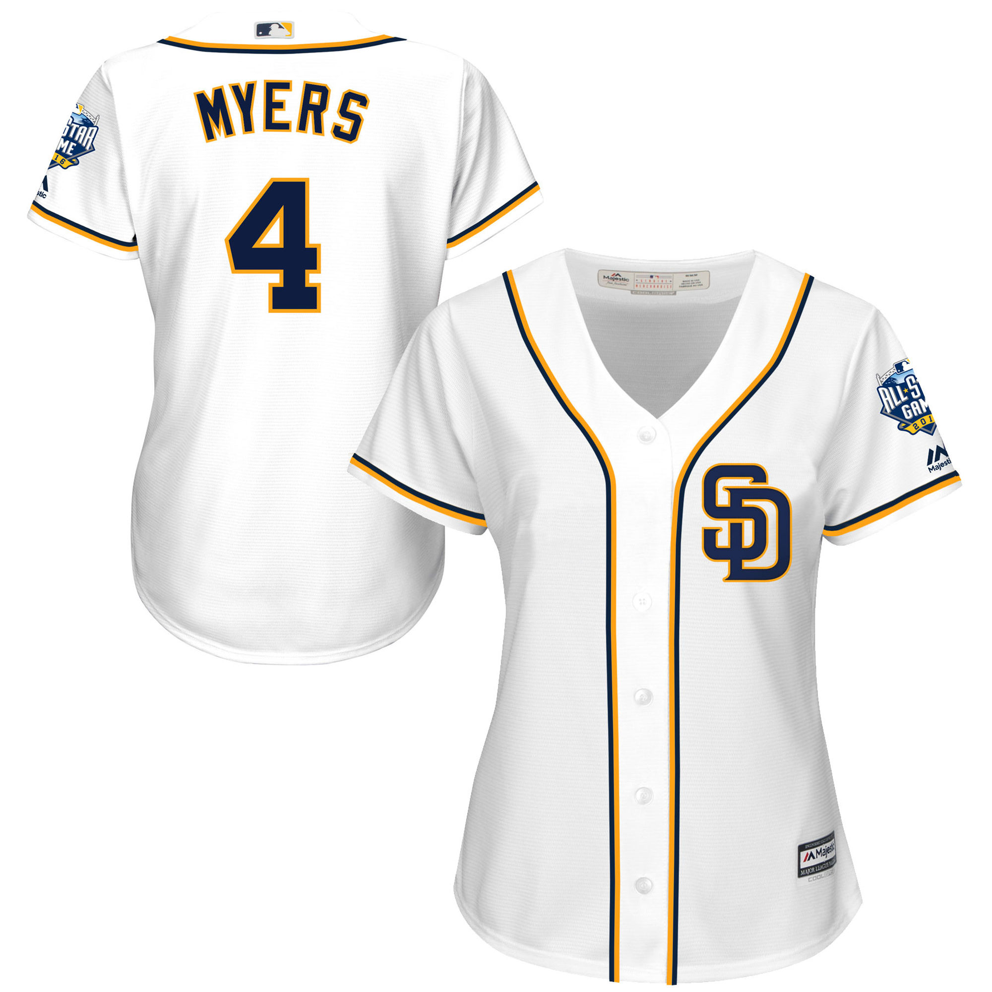Padres 4 Wil Myers White 2016 All-Star Game Women New Cool Base Jersey - Click Image to Close